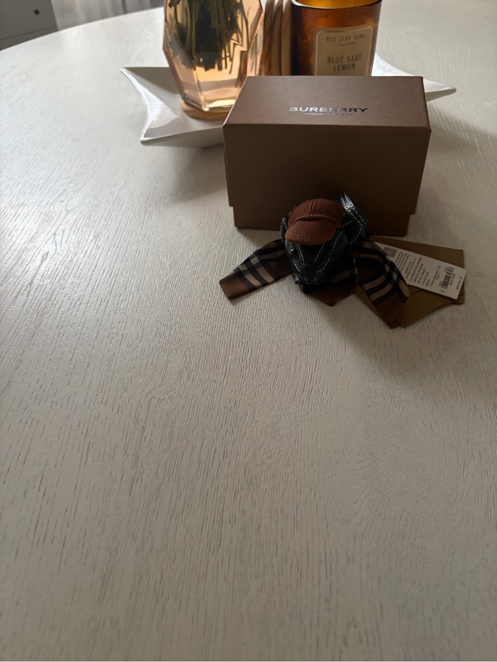 Burberry Brown & Black Leather Check Ribbon Key Charm